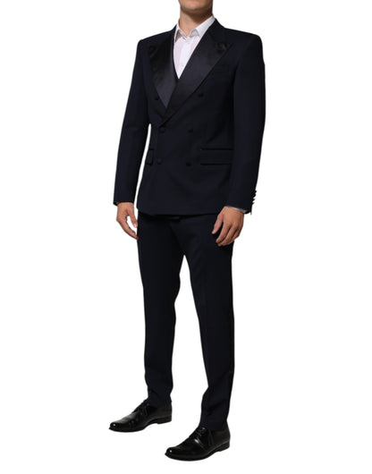 Dolce & Gabbana Black Wool 3 Piece Slim Fit Formal Men Suit