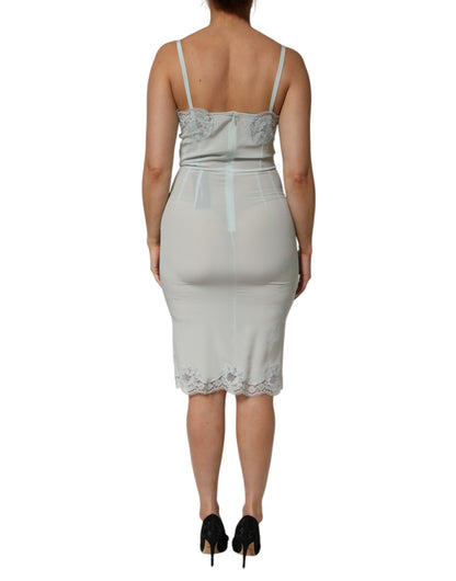 Dolce & Gabbana Light Blue Silk Lace Midi Bodycon Slip Dress