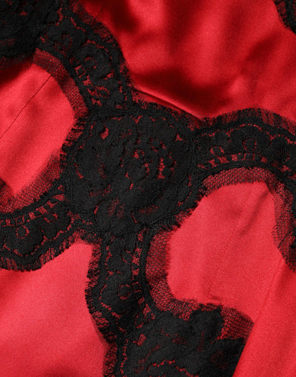 Dolce & Gabbana Red Black Silk Lace Mini Short Sleeve Dress