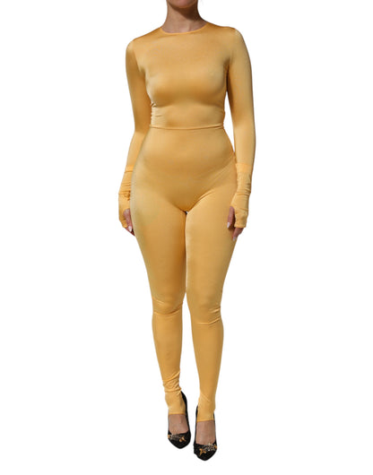 Dolce & Gabbana Gold Yellow Stretch Long Sleeve Bodysuit Dress