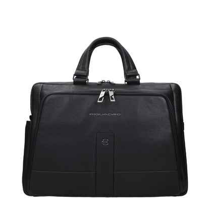 Piquadro Black Leather Business And Laptop Bags