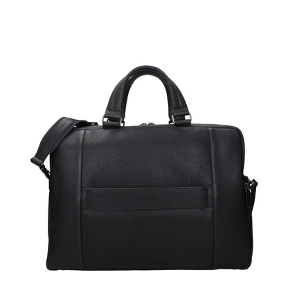 Piquadro Black Leather Business And Laptop Bags