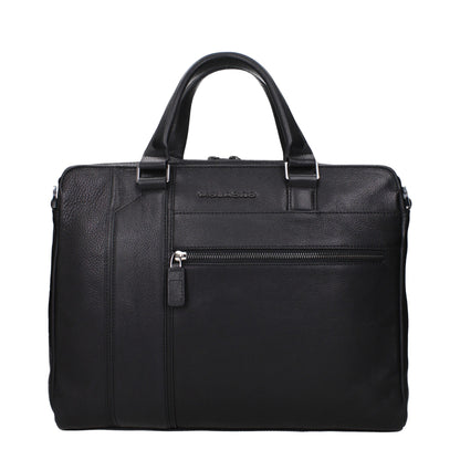 Piquadro Black Leather Business And Laptop Bags