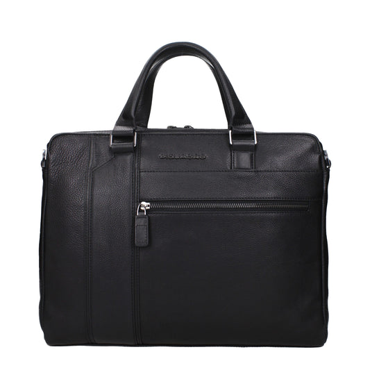 Piquadro Black Leather Business And Laptop Bags