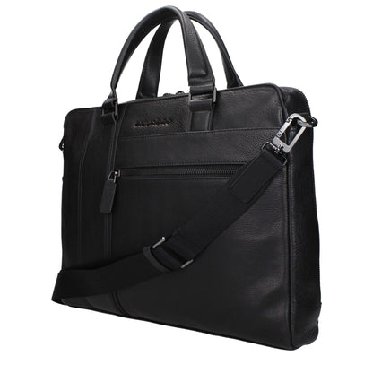 Piquadro Black Leather Business And Laptop Bags