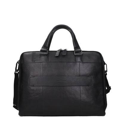 Piquadro Black Leather Business And Laptop Bags
