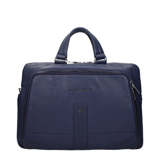 Piquadro Blue Leather Business And Laptop Bags
