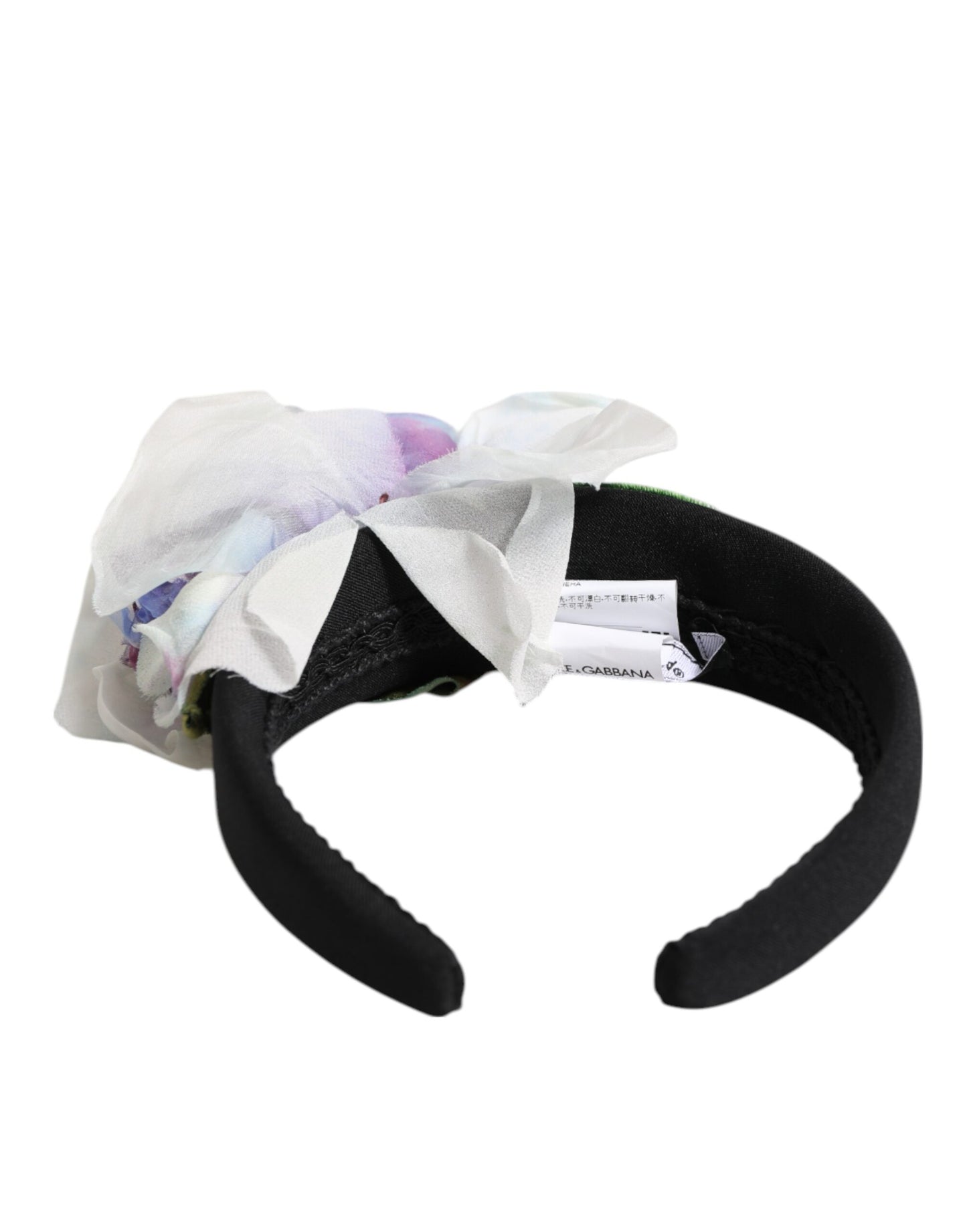 Dolce & Gabbana Black Green Silk Purple White Floral Appliqué Accessory Headband