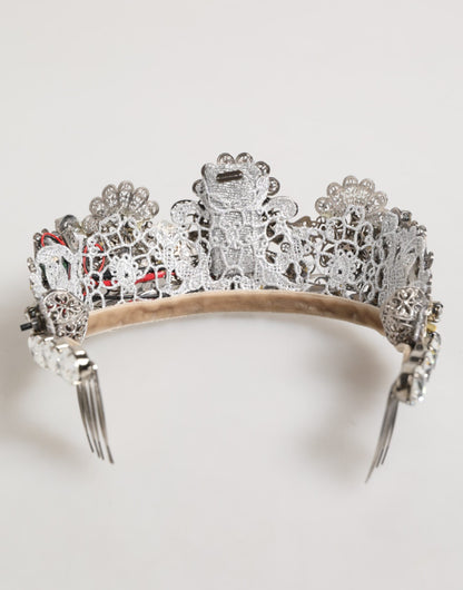 Dolce & Gabbana LED Crystal Embellished Silver Floral Filigree Crown Tiara