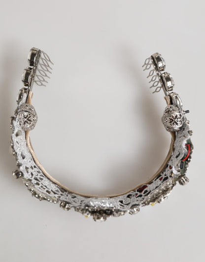 Dolce & Gabbana LED Crystal Embellished Silver Floral Filigree Crown Tiara