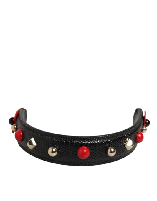 Dolce & Gabbana Black Embellished Leather Bag Handle Women Shoulder Strap