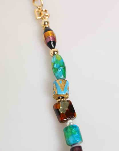 Dolce & Gabbana Multicolor Murano Glass Beads Gold Chain Jewelry Necklace