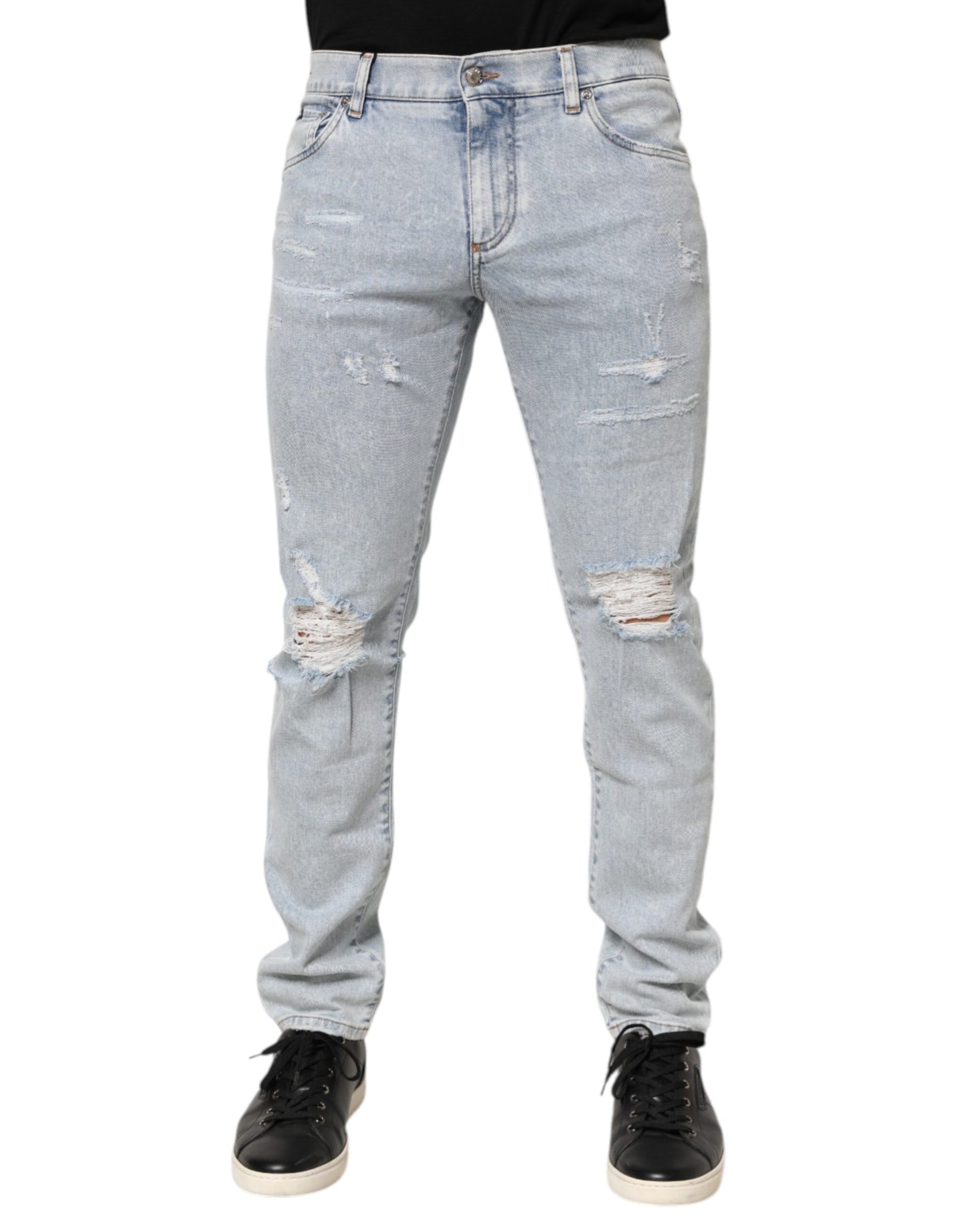 Dolce & Gabbana Light Blue Distressed Slim Fit Ripped Denim Jeans