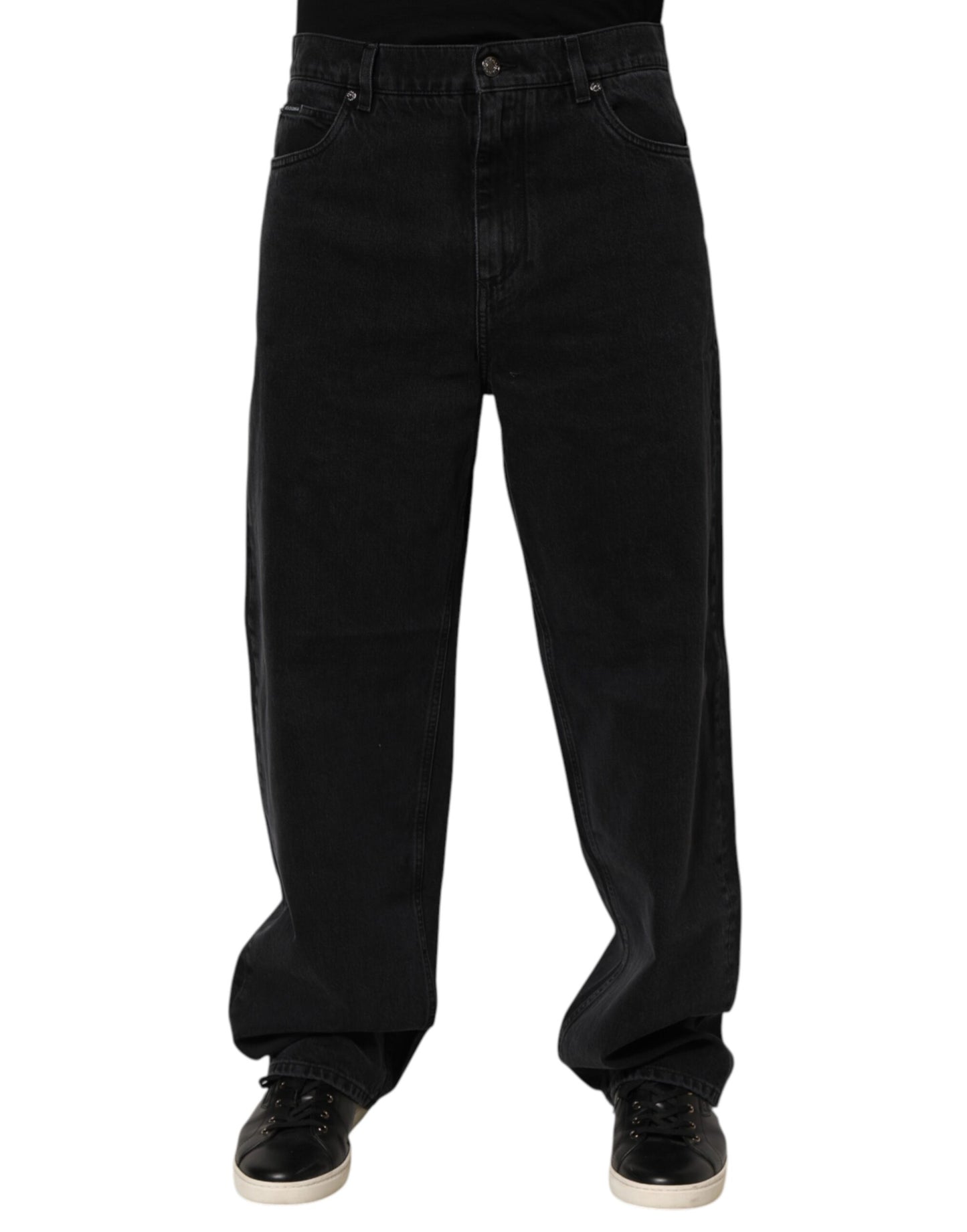 Dolce & Gabbana Black Denim Wide Leg Relaxed Fit Pants Jeans