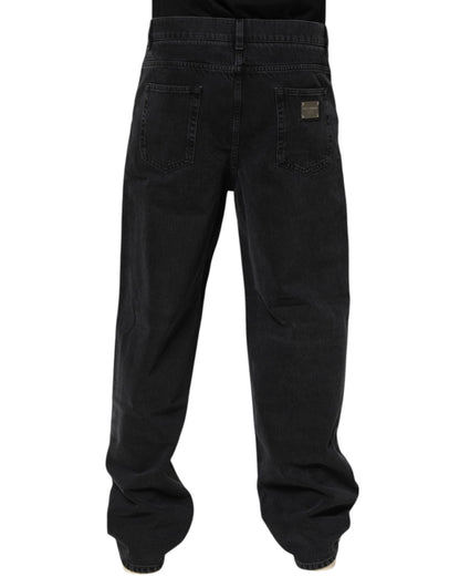 Dolce & Gabbana Black Denim Wide Leg Relaxed Fit Pants Jeans