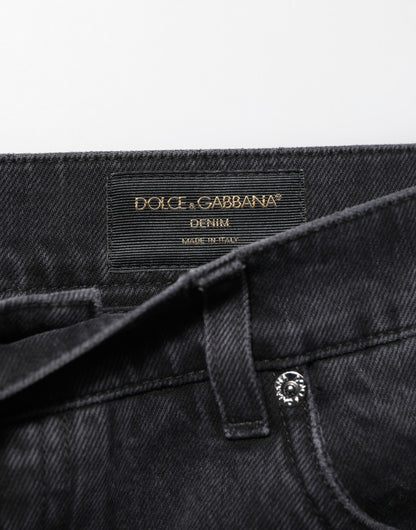 Dolce & Gabbana Black Denim Wide Leg Relaxed Fit Pants Jeans