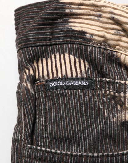 Dolce & Gabbana Beige Black Corduroy Tie-Dye Cotton Blend Pants