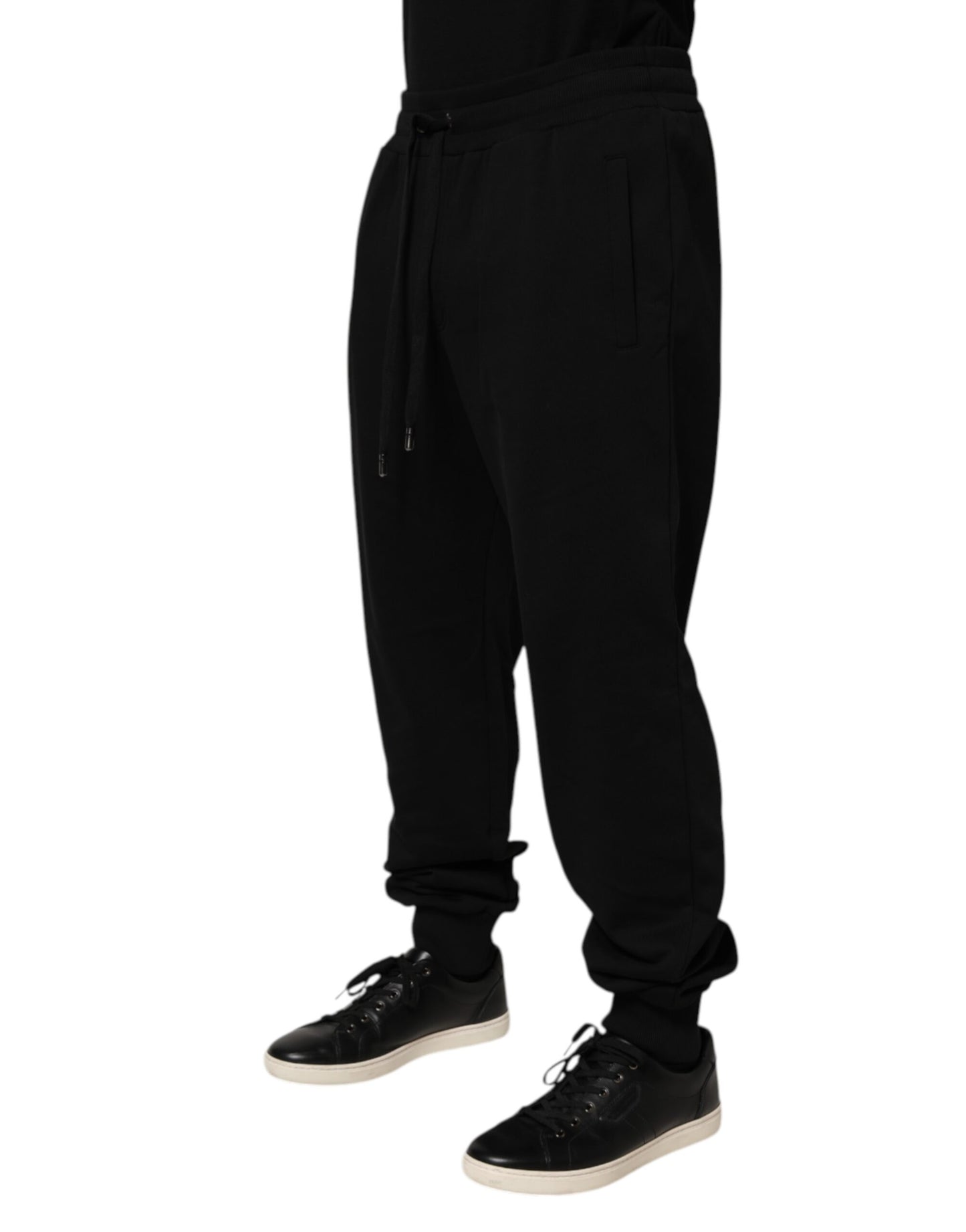 Dolce & Gabbana Black Cotton Drawstring Logo Sweatpants Pants