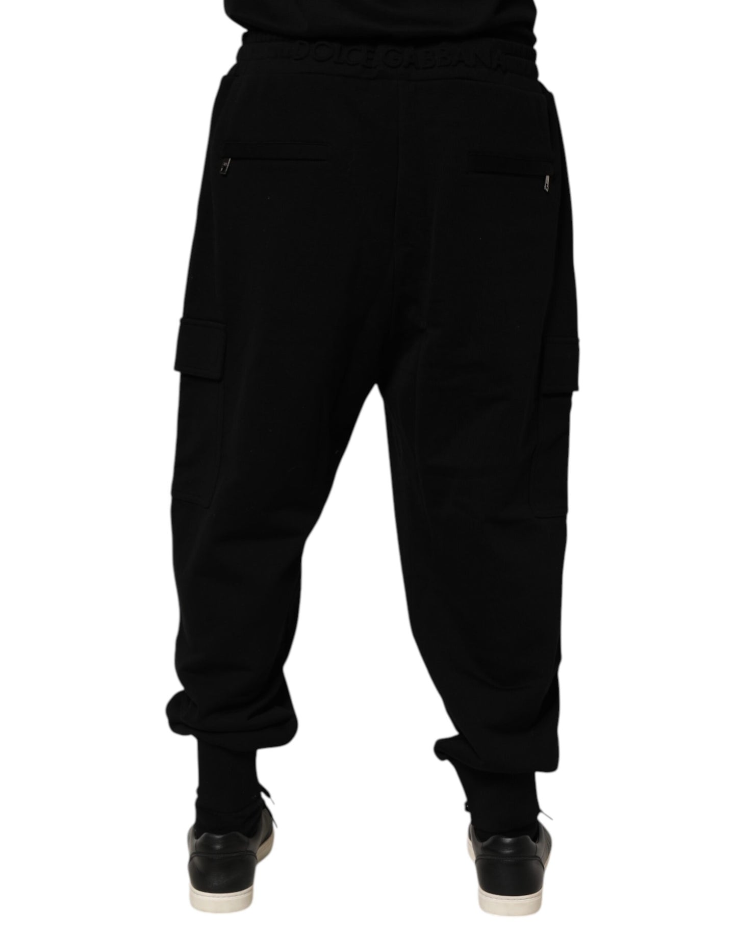 Dolce & Gabbana Black Cotton Blend Cargo Joggers Drawstring Pants
