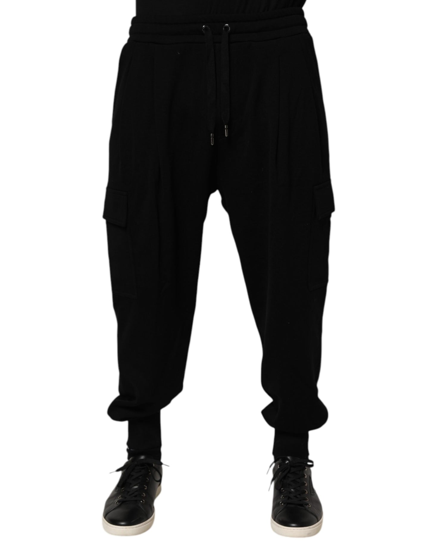 Dolce & Gabbana Black Cotton Blend Cargo Joggers Drawstring Pants