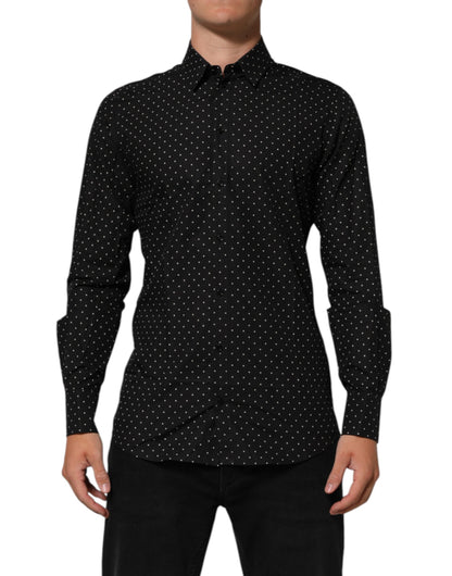 Dolce & Gabbana Black Polka Dot Cotton GOLD Men Formal Dress Shirt
