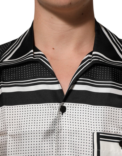 Dolce & Gabbana Black White StripeDot Print Casual Polo Shirt