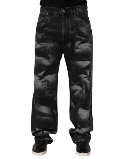 Dolce & Gabbana Black Marbled Effect Straight Men Denim Jeans