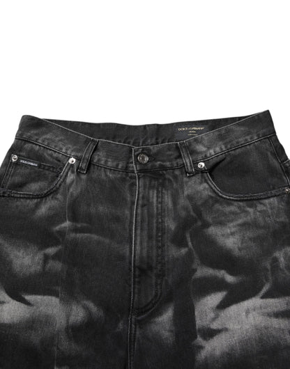 Dolce & Gabbana Black Marbled Effect Straight Men Denim Jeans