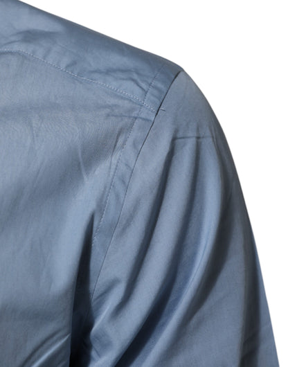 Dolce & Gabbana Blue Cotton Collared GOLD Formal Dress  Shirt