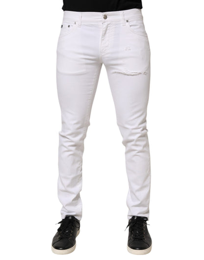 Dolce & Gabbana White Ripped Cotton Skinny Men Denim Jeans