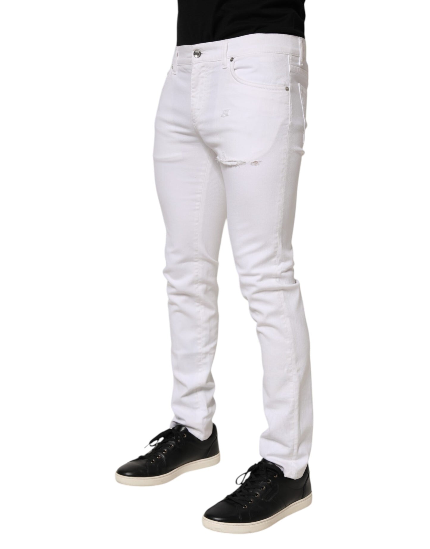 Dolce & Gabbana White Ripped Cotton Skinny Men Denim Jeans
