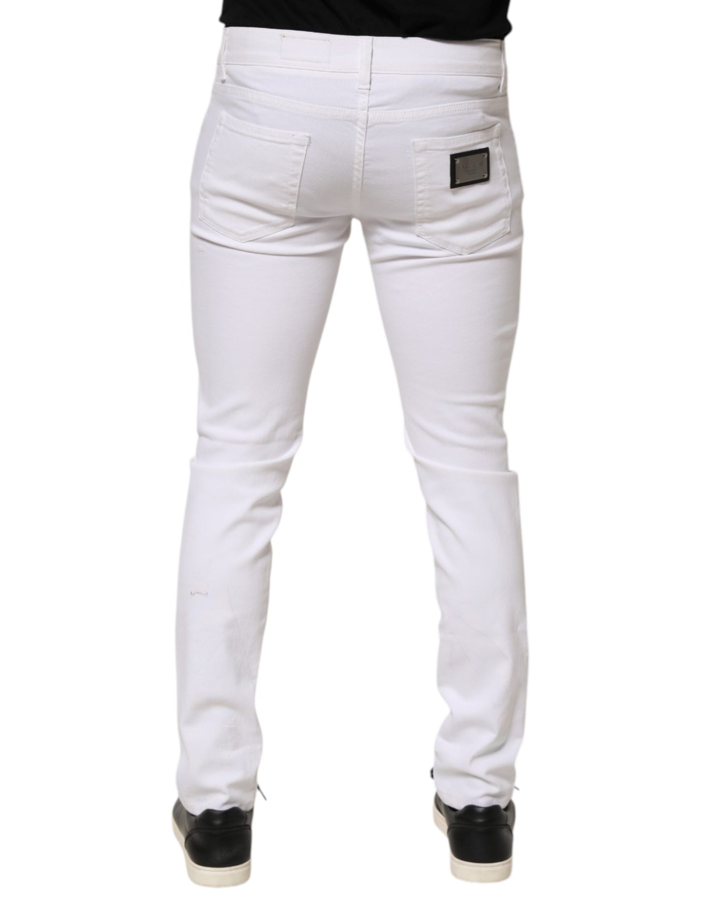 Dolce & Gabbana White Ripped Cotton Skinny Men Denim Jeans