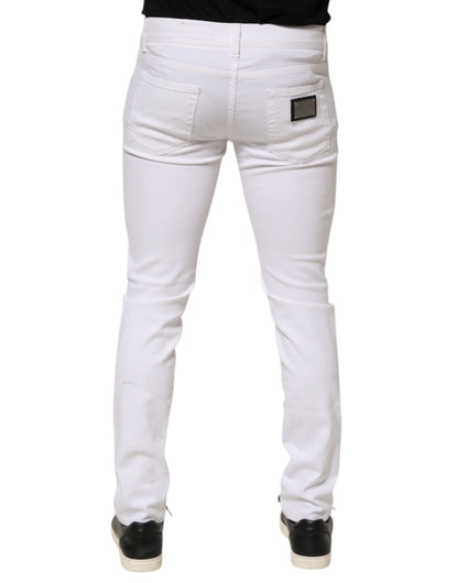 Dolce & Gabbana White Ripped Cotton Skinny Men Denim Jeans