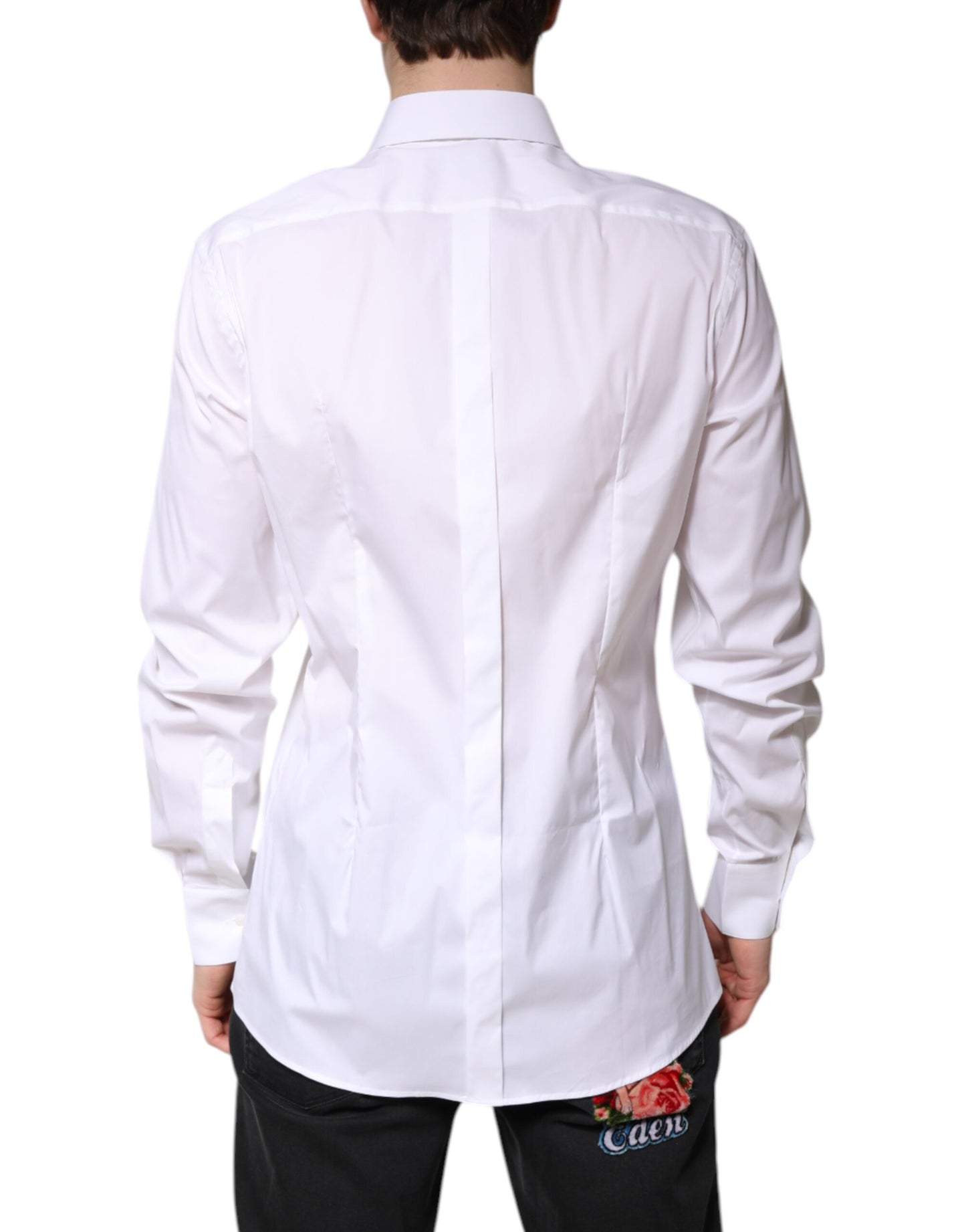 Dolce & Gabbana White Cotton Collared GOLD FormalDress Shirt