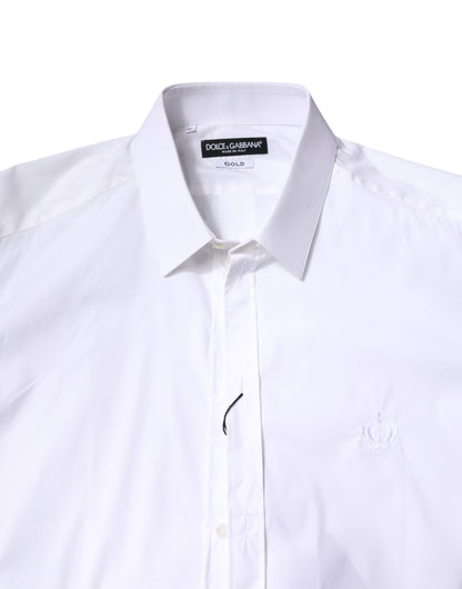 Dolce & Gabbana White Cotton Collared GOLD FormalDress Shirt