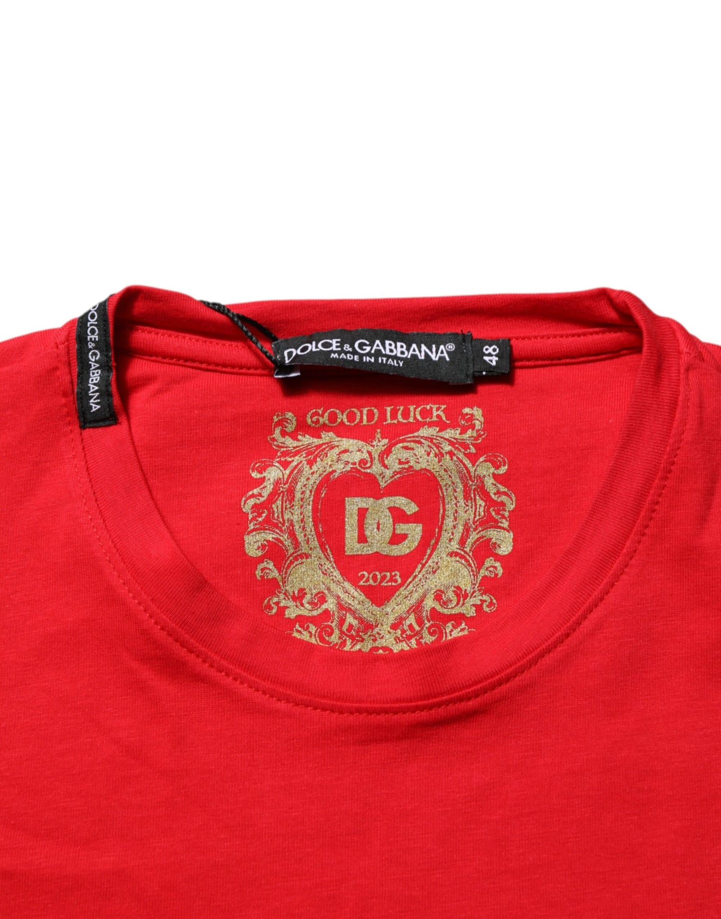 Dolce & Gabbana Red Goodluck 2023 Cotton Crew Neck T-shirt
