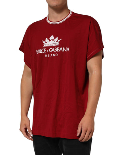 Dolce & Gabbana Maroon LogoCrown Cotton Half Sleeve T-shirt