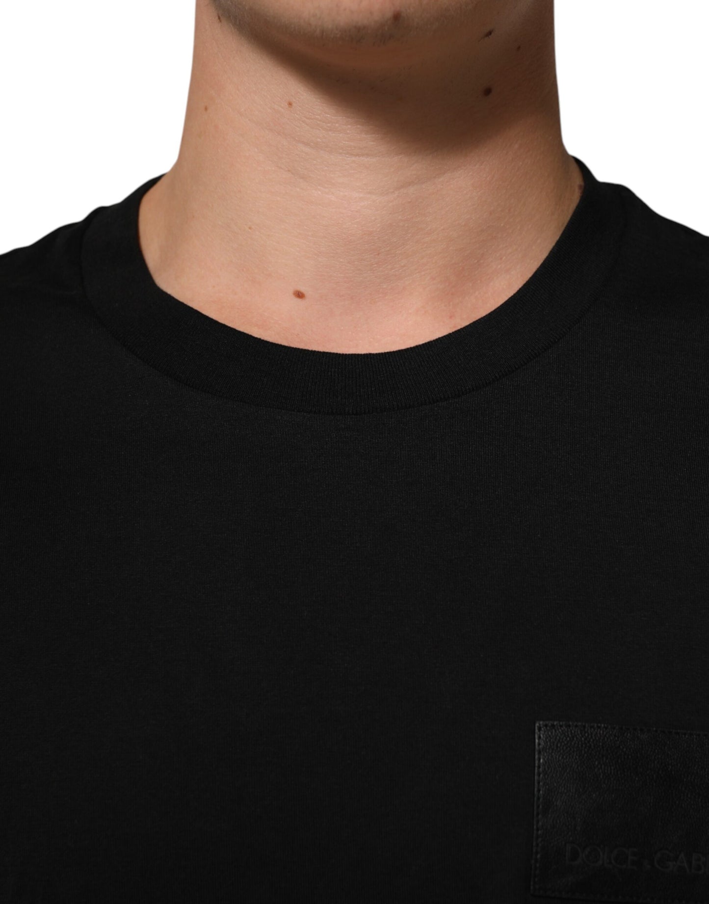 Dolce & Gabbana Black Logo Plaque Cotton Crew Neck T-shirt