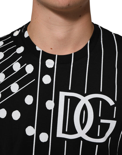 Dolce & Gabbana Black Cotton Polka Dots Round Neck T-shirt