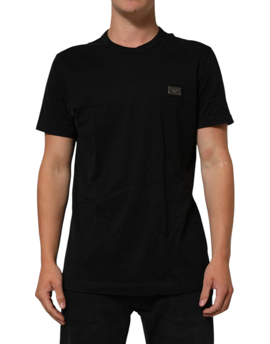 Dolce & Gabbana Black Logo Plaque Cotton Crew Neck T-shirt