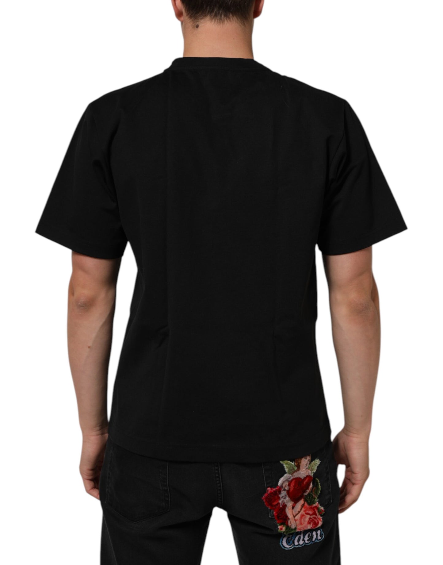 Dolce & Gabbana Black Logo Print Cotton Men Crew Neck T-shirt