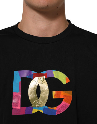 Dolce & Gabbana Black Logo Print Cotton Men Crew Neck T-shirt