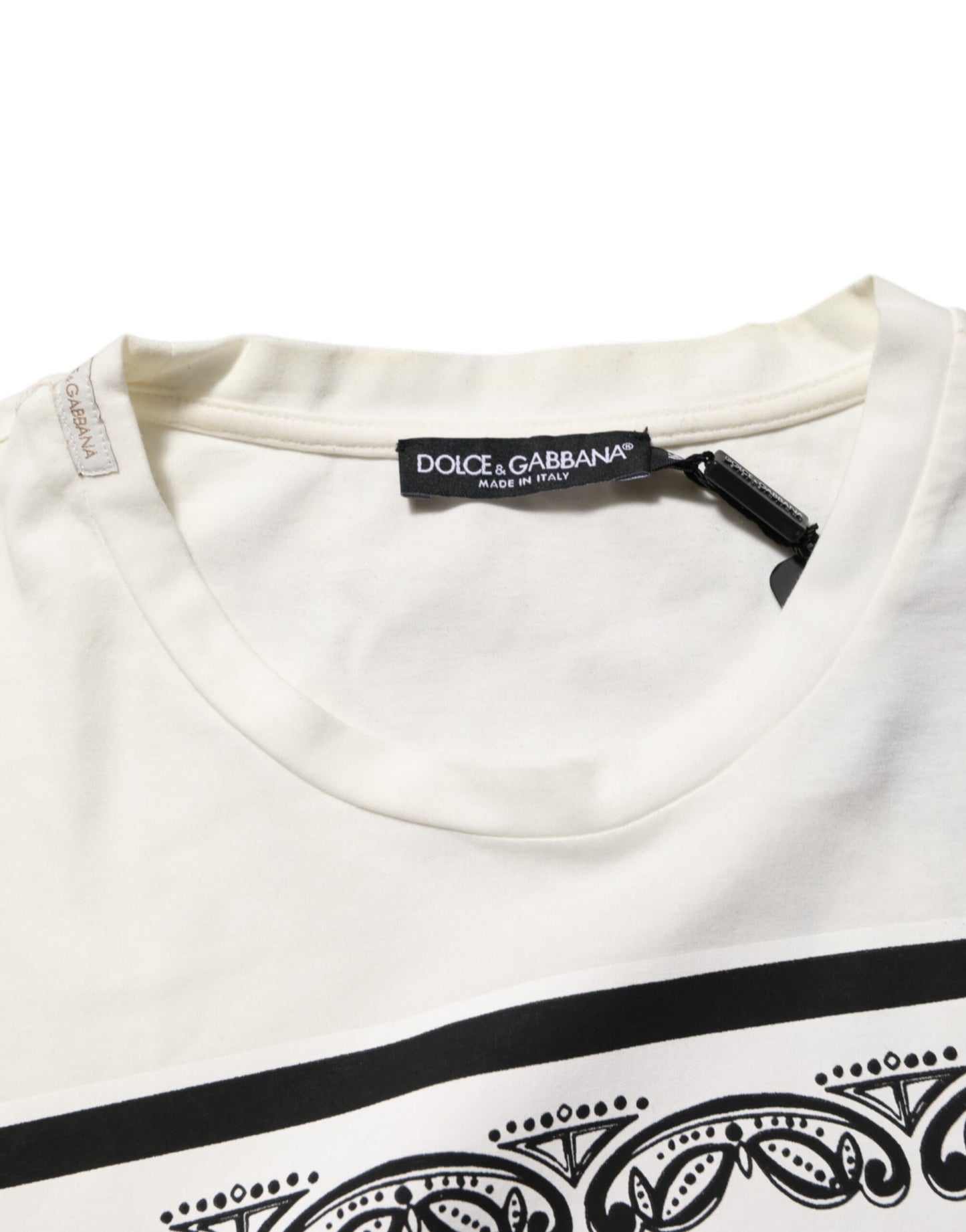 Dolce & Gabbana White Cotton Logo Bandana Print Men T-shirt