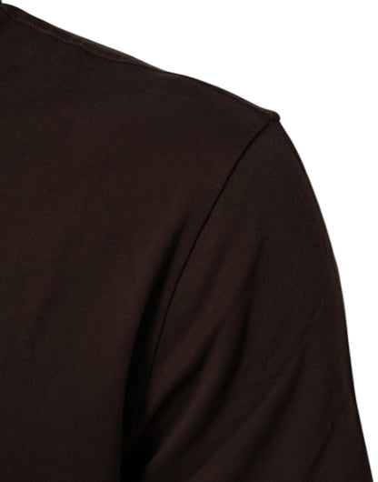 Dolce & Gabbana Brown Coin Laurel Print Men Crew Neck T-shirt