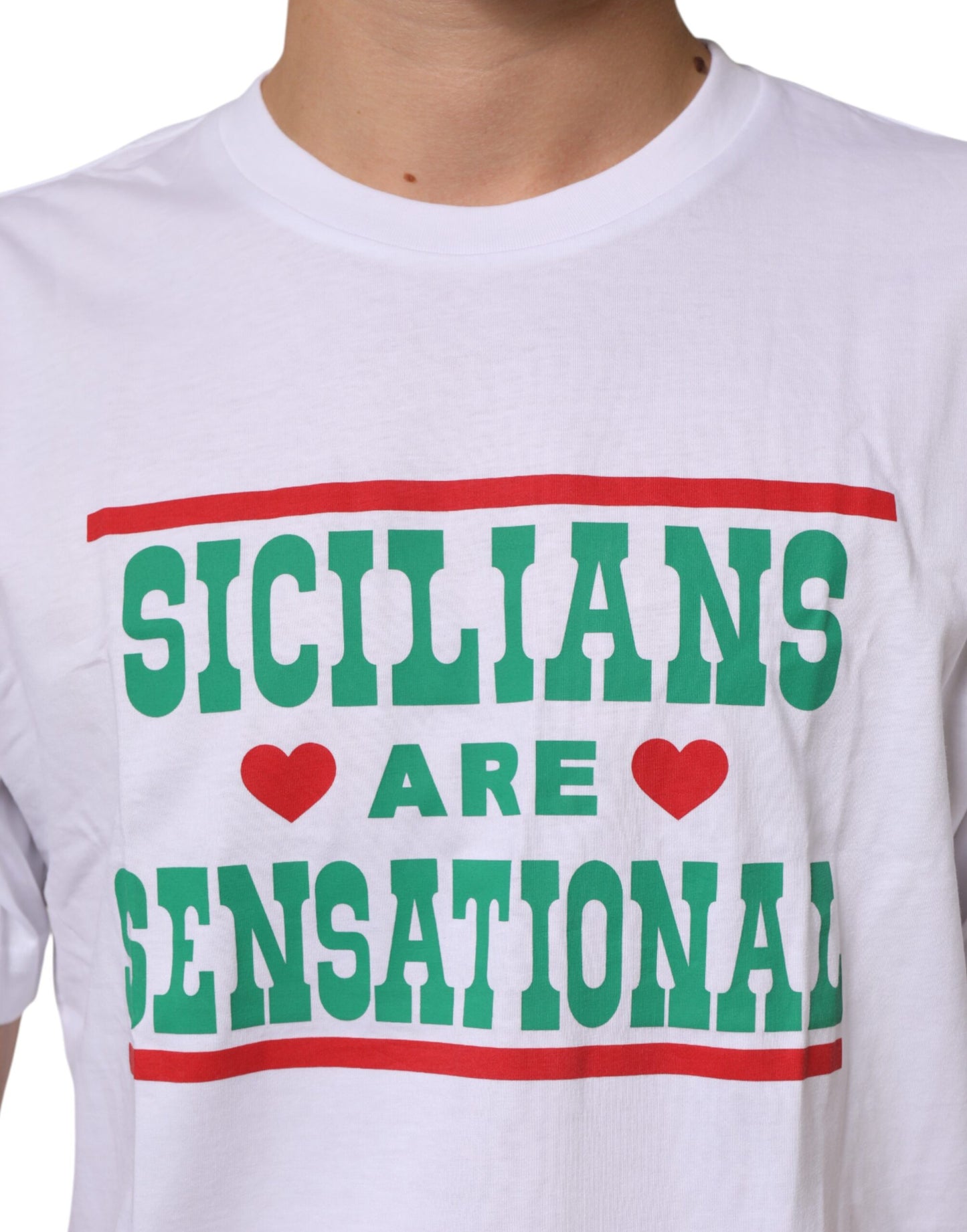 Dolce & Gabbana White Graphic Print Cotton Crew Neck T-shirt