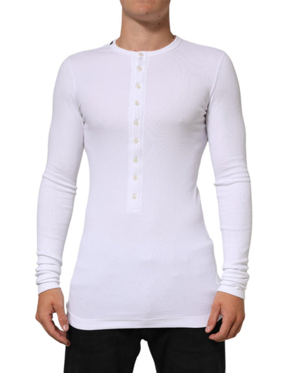Dolce & Gabbana White Long Sleeves Button Closure T-shirt