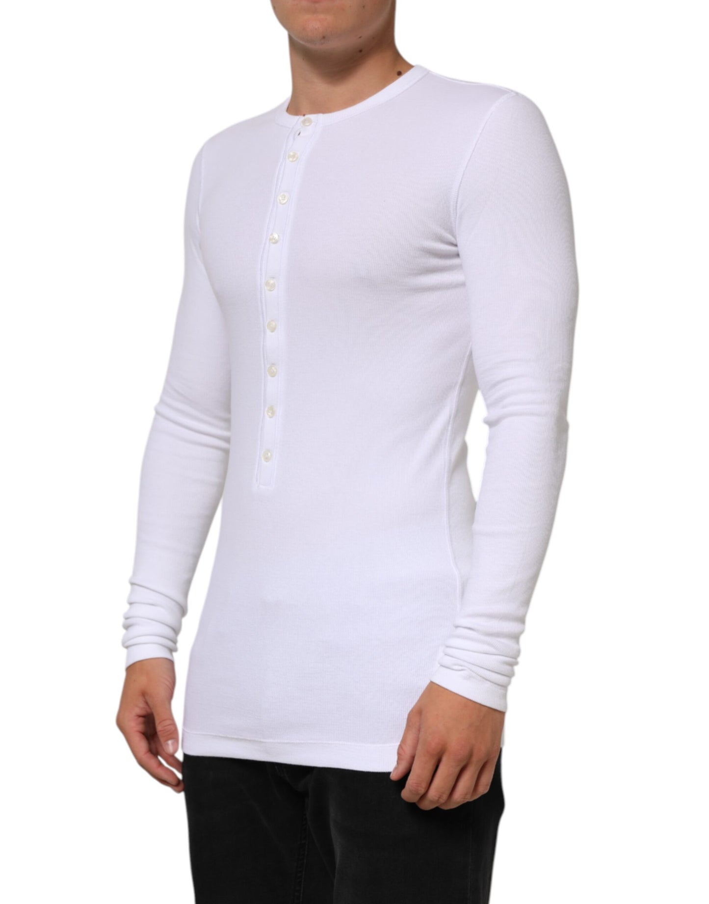 Dolce & Gabbana White Long Sleeves Button Closure T-shirt