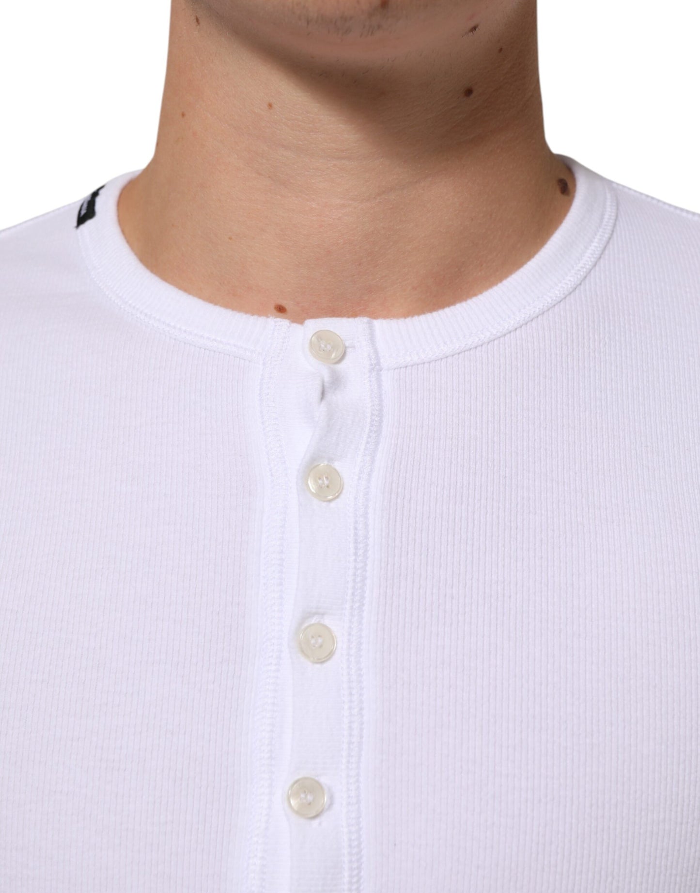 Dolce & Gabbana White Long Sleeves Button Closure T-shirt