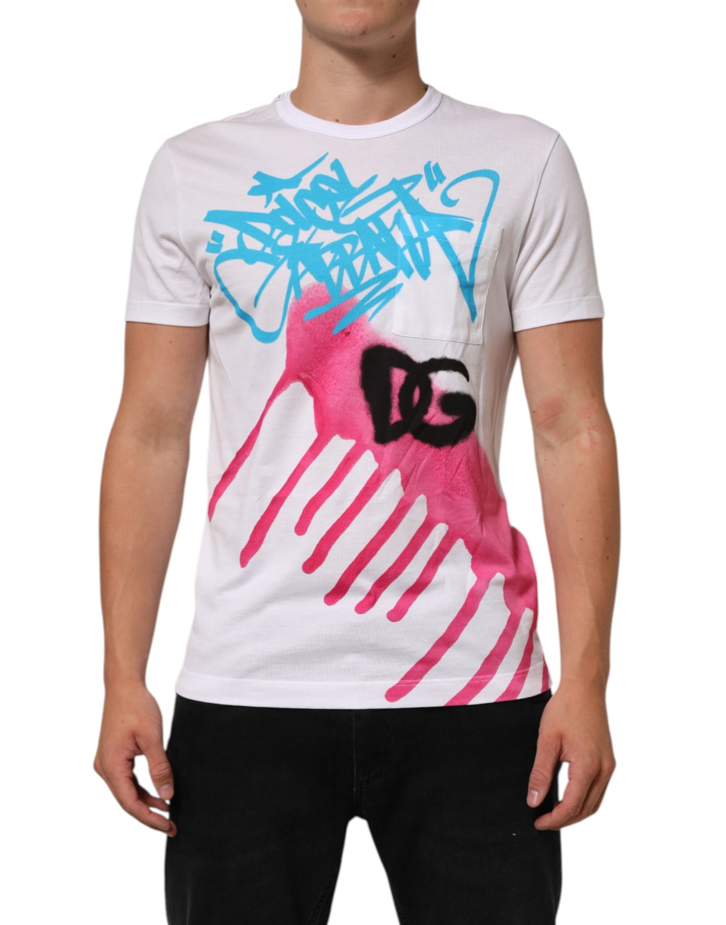 Dolce & Gabbana White Graphic Print Cotton Crew Neck T-shirt