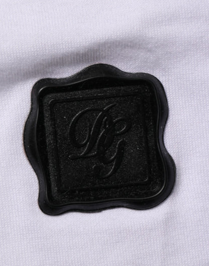 Dolce &amp; Gabbana Weißes Baumwoll-T-Shirt mit Logo-Patch und Rundhalsausschnitt